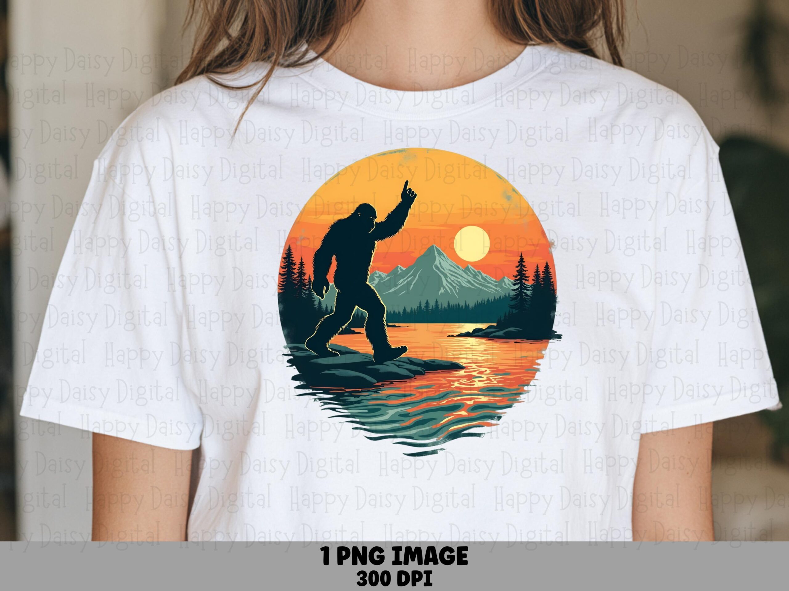 Bigfoot Sunset PNG, Silhouetted Sasquatch Clipart | Sublimation Design, Commercial Use, 300 DPI