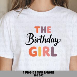 Birthday Girl Png, Retro Colorful Lettering | Commercial License, Sublimation Ready, Svg Included