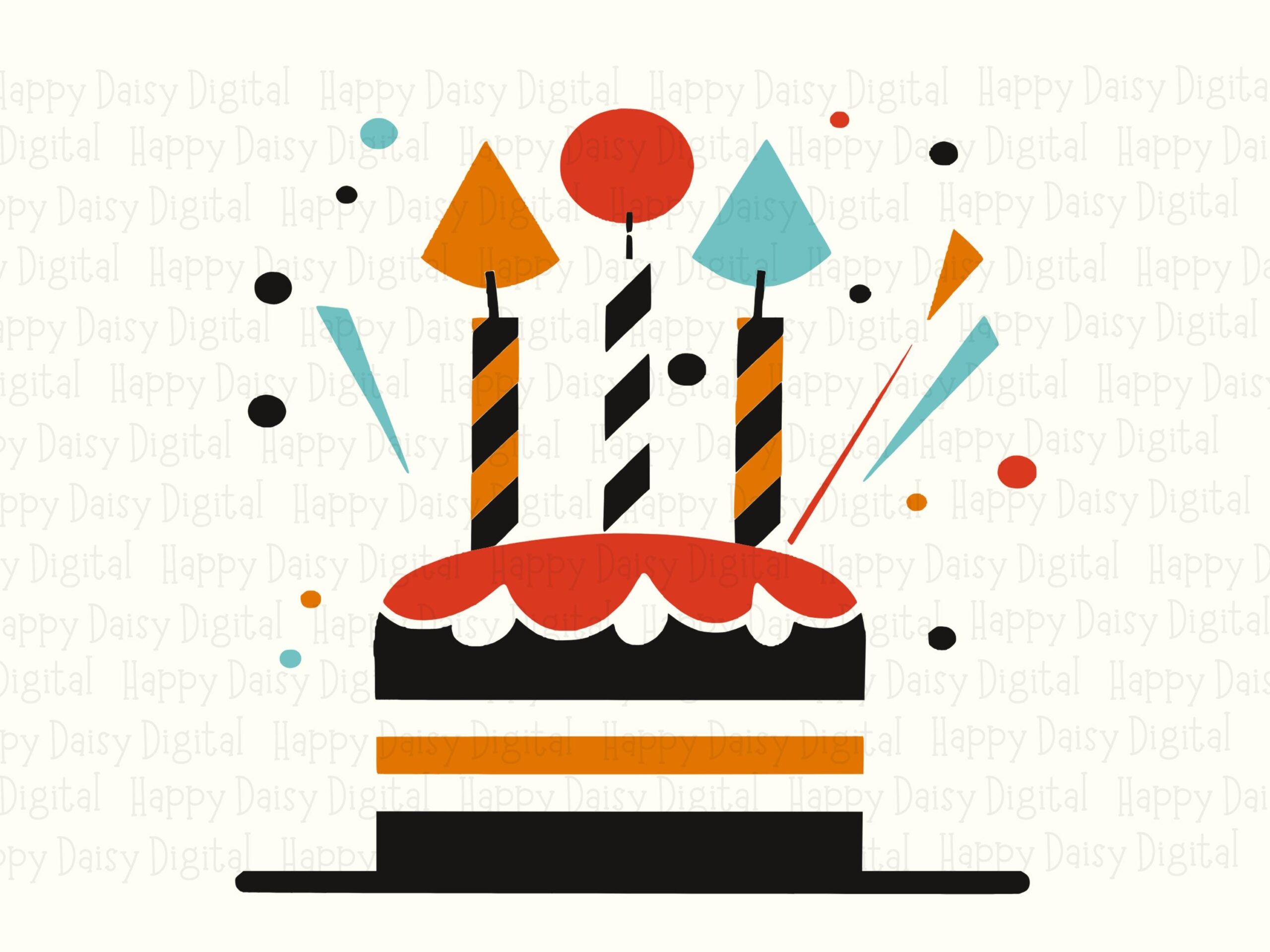 Retro Candle Cake, Vintage Birthday Clipart | PNG & SVG Files, Sublimation Print-Ready | Commercial Use - Image 2