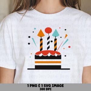 Retro Candle Cake, Vintage Birthday Clipart | PNG & SVG Files, Sublimation Print-Ready | Commercial Use