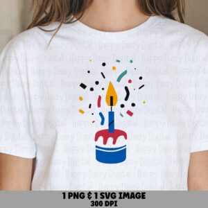 Candle Confetti PNG, Birthday Cupcake Clipart, Lit Flame Illustration | SVG, Sublimation Commercial Use, 300 DPI