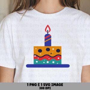 Single Candle Cake, Polka Dot Birthday Clipart | PNG SVG Files, 300 DPI Print-Ready, Commercial Use