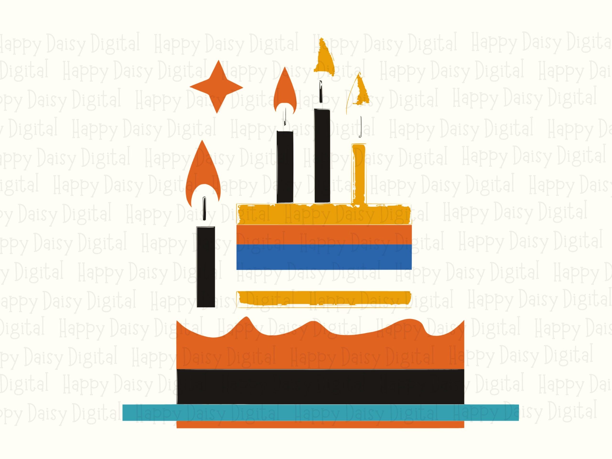 Retro Striped Cake, Birthday Star Two-Tier, PNG & SVG - Sublimation, Commercial Use | Warm Vintage Palette - Image 2