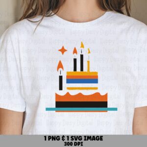 Retro Striped Cake, Birthday Star Two-Tier, PNG & SVG - Sublimation, Commercial Use | Warm Vintage Palette
