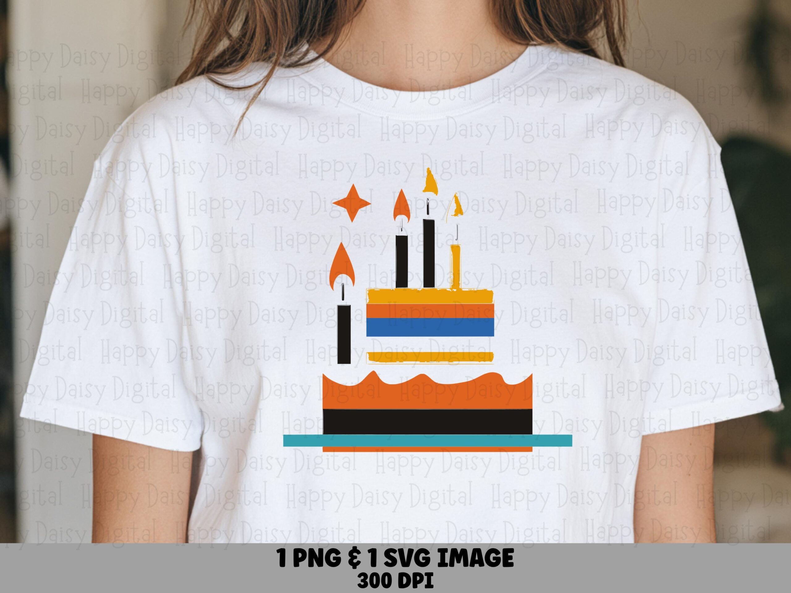 Retro Striped Cake, Birthday Star Two-Tier, PNG & SVG - Sublimation, Commercial Use | Warm Vintage Palette