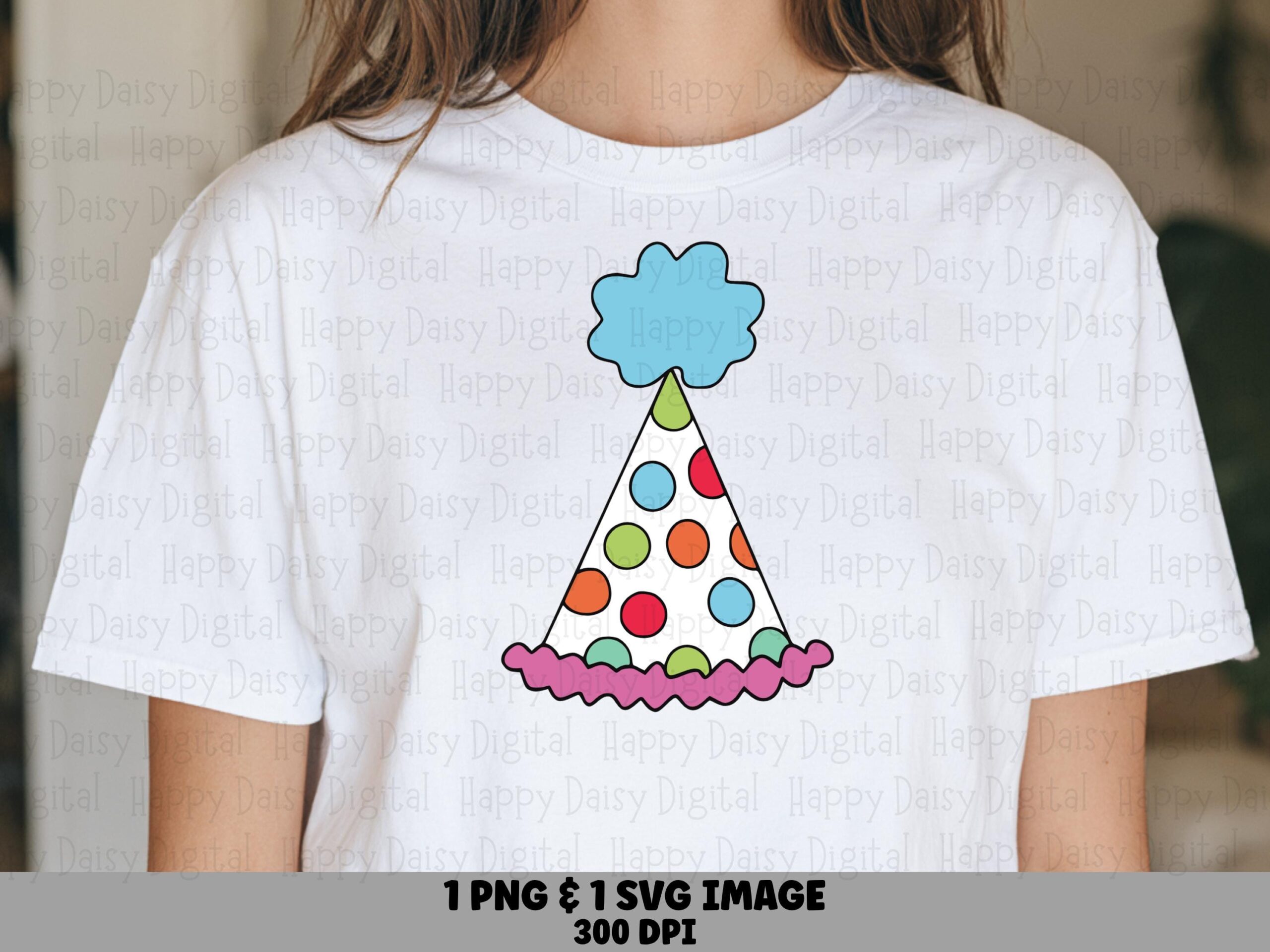Party Hat Png, Polka-Dot Cone Design - Pom-Pom Birthday Clipart | Svg, Sublimation, Commercial License