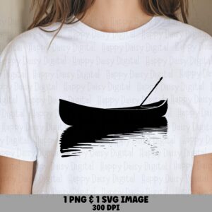 Canoe Silhouette Png, Reflection Lake Design Svg - Black Paddle Clipart | Sublimation, Commercial Use, 300 DPI