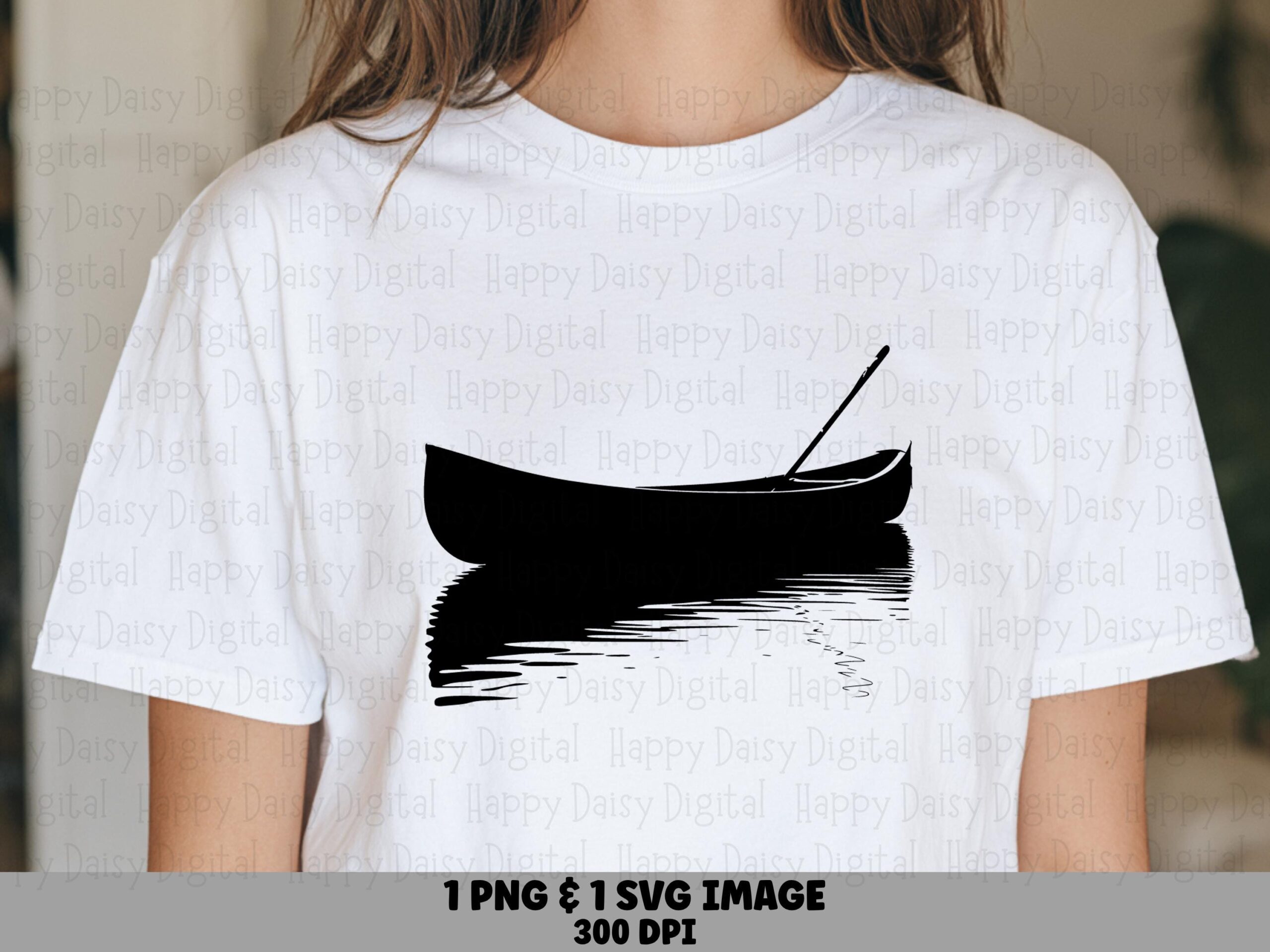 Canoe Silhouette Png, Reflection Lake Design Svg - Black Paddle Clipart | Sublimation, Commercial Use, 300 DPI