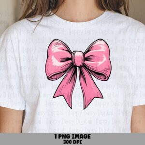 Pink Cheer Bow, Coquette Hair Png | Glossy Ribbon Illustration, Sublimation Printable | Commercial Use, 300 DPI