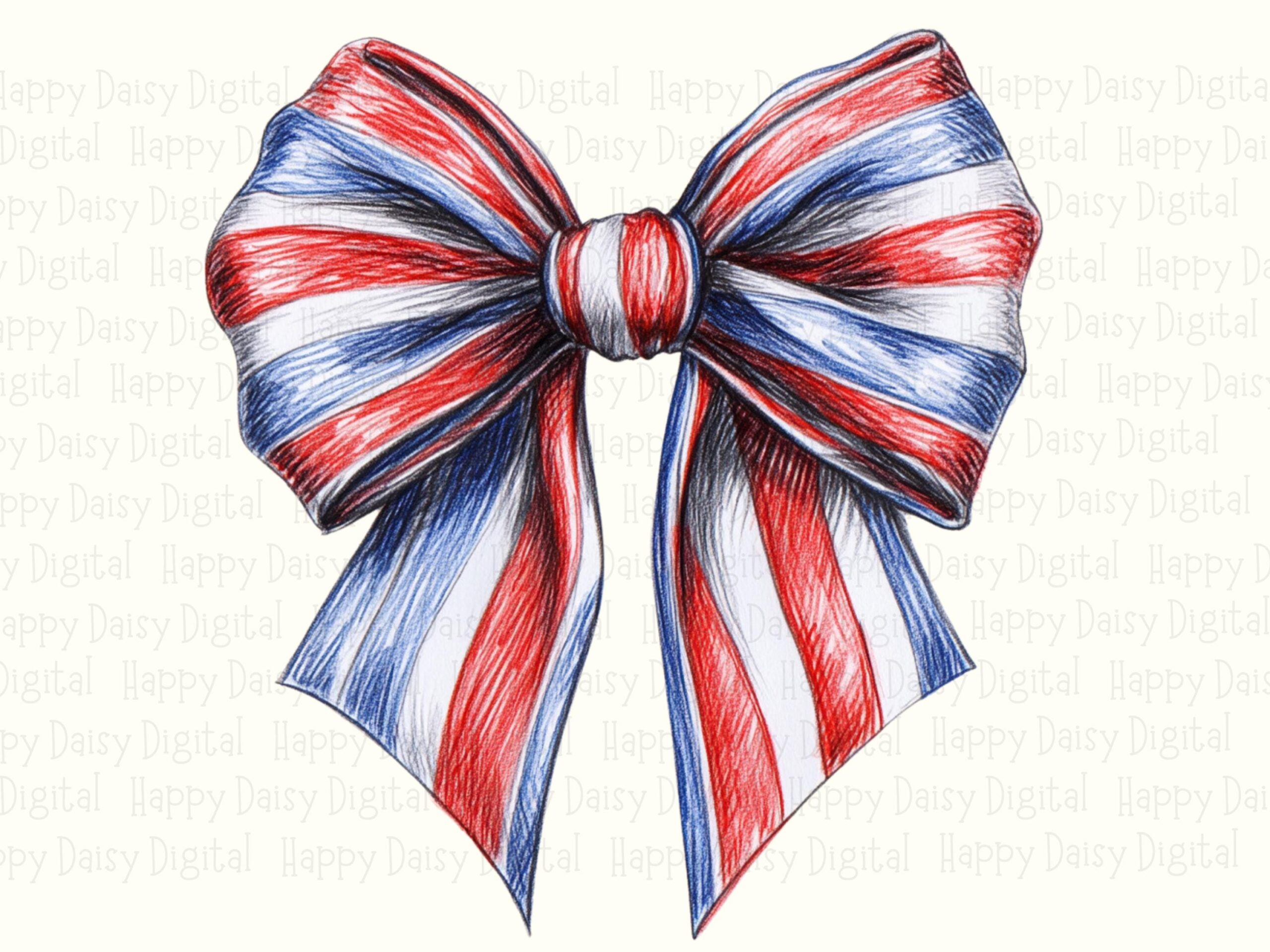 Patriotic Bow PNG, Red White Blue Striped Ribbon Clipart | Sublimation File, Commercial Use, 300 DPI - Image 2