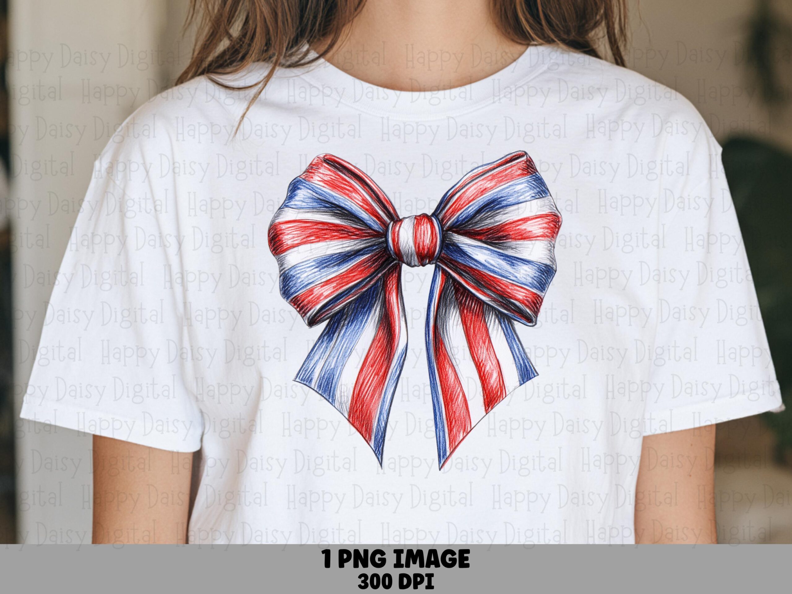 Patriotic Bow PNG, Red White Blue Striped Ribbon Clipart | Sublimation File, Commercial Use, 300 DPI