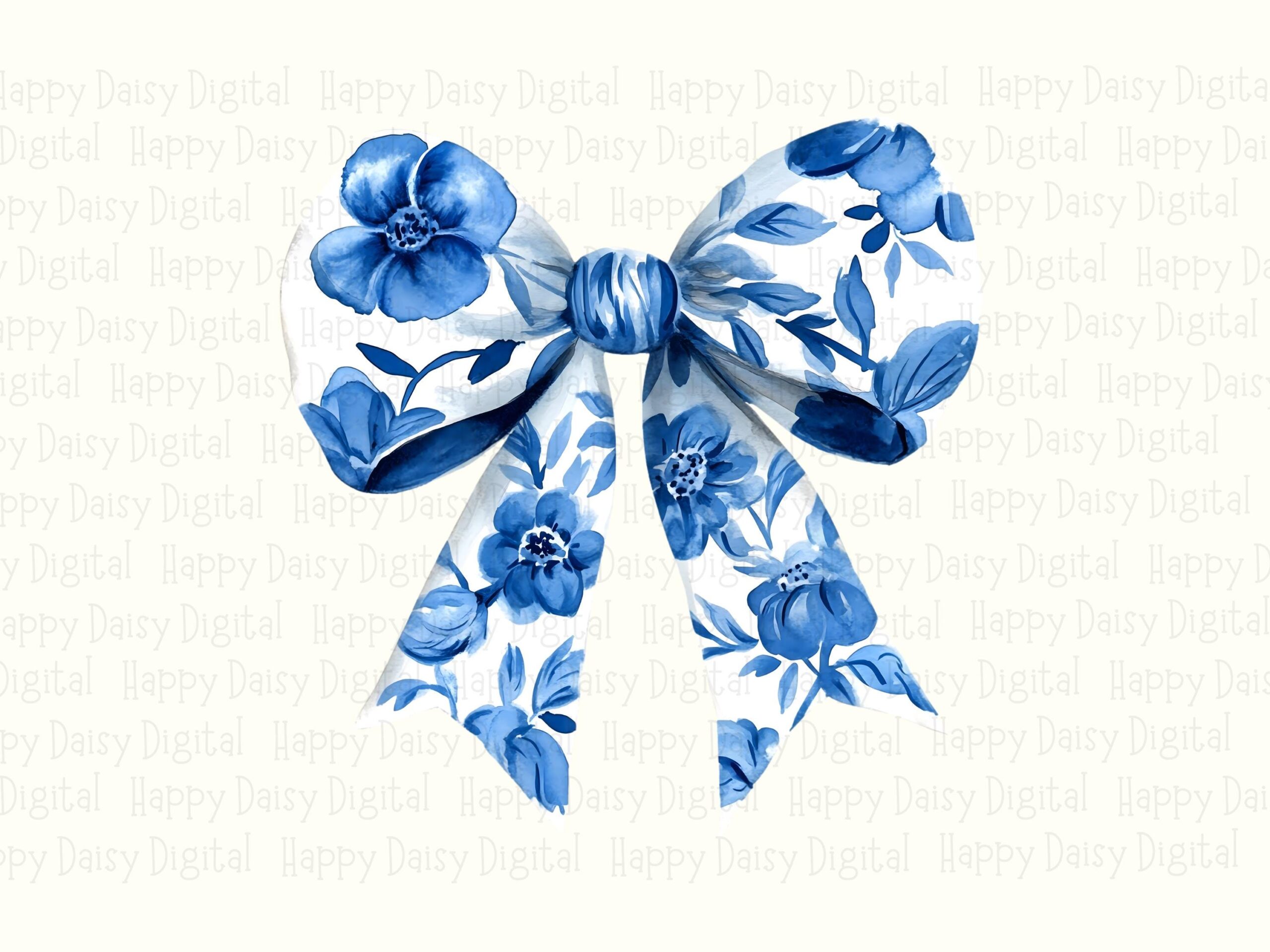 Floral Bow PNG, Watercolor Blue Artwork, Sublimation Design | Commercial Use, 300 DPI, For POD Sellers - Image 2