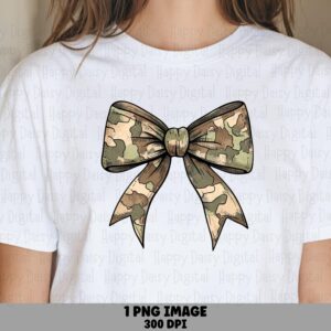 Camo Bow PNG, Hunting Camouflage Graphic, Hand-Drawn Ribbon | Sublimation 300 DPI, Commercial License Included