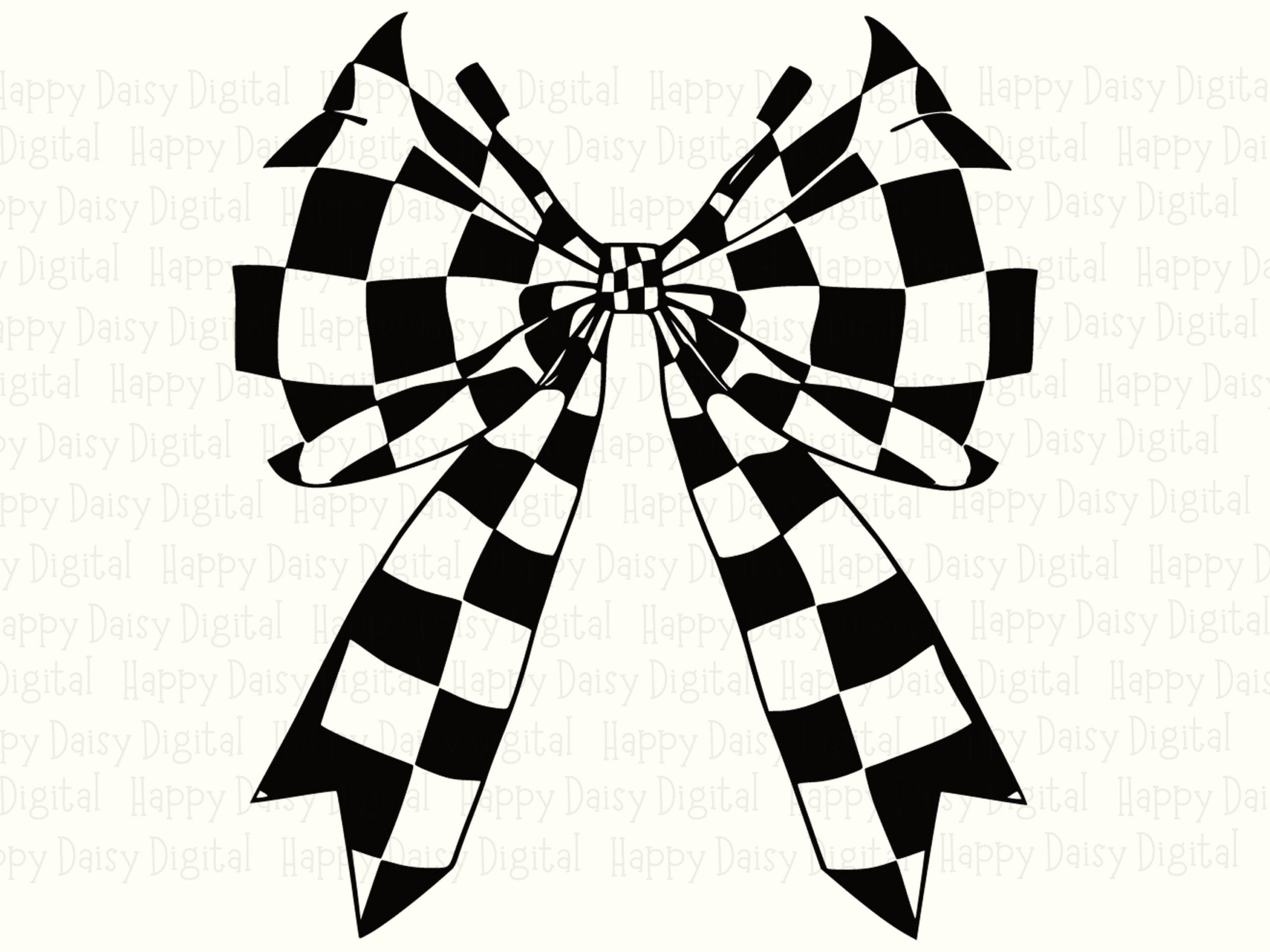 Checkered Bow PNG, Racing Checkerboard SVG - Twisted Black And White Design, Sublimation Clipart - Image 2