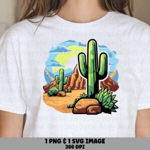 Colorful Cactus Desert Scene PNG SVG | Sublimation Commercial Use POD