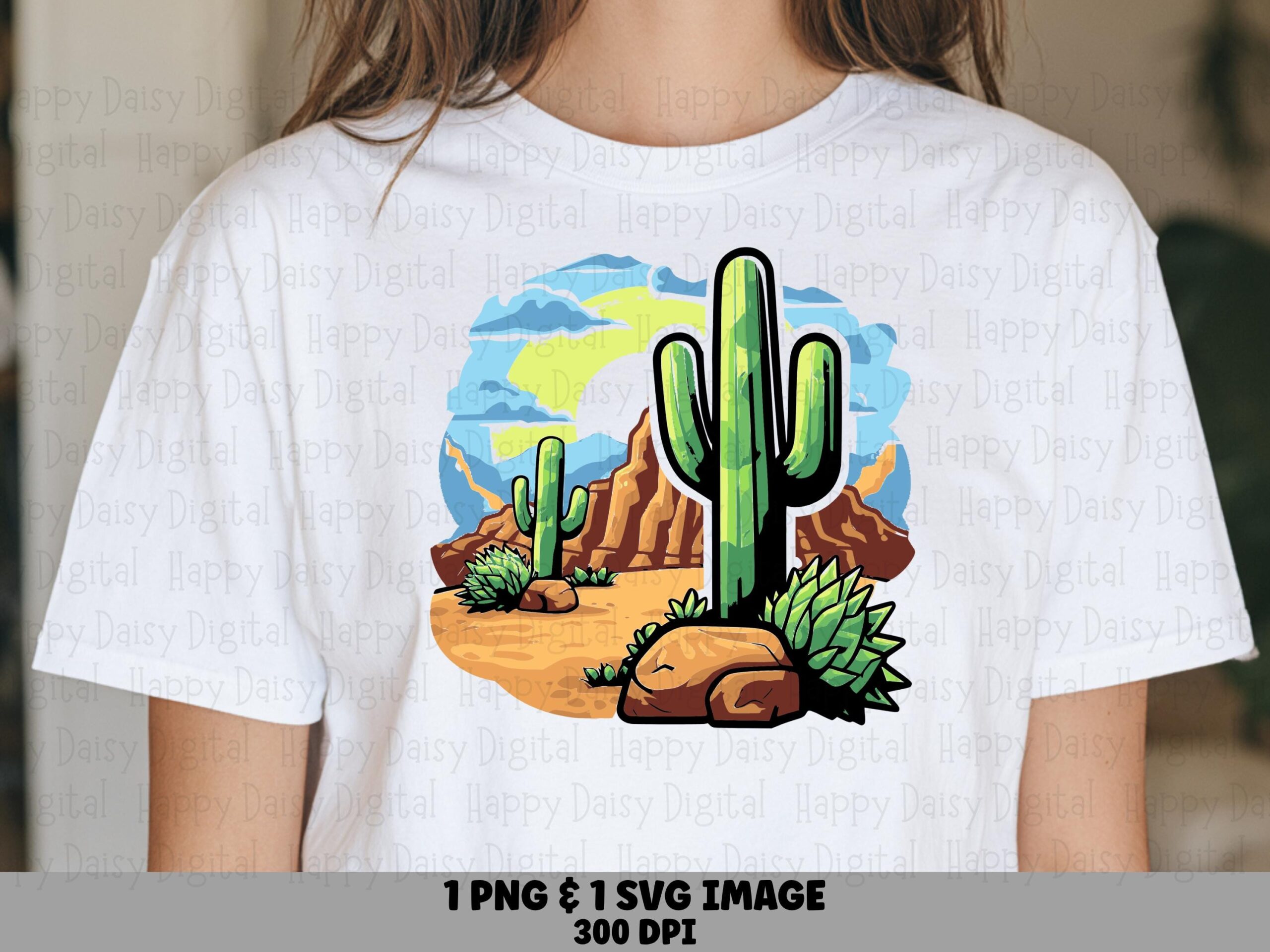 Colorful Cactus Desert Scene PNG SVG | Sublimation Commercial Use POD
