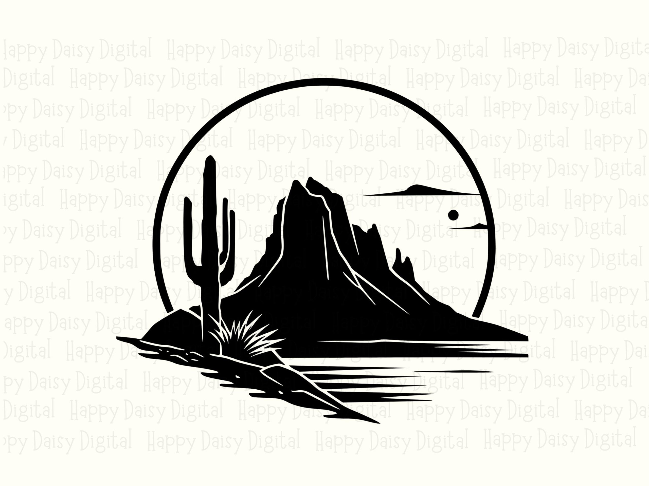 Desert Mountain Circle Scene PNG SVG | Sublimation Commercial Use POD - Image 2