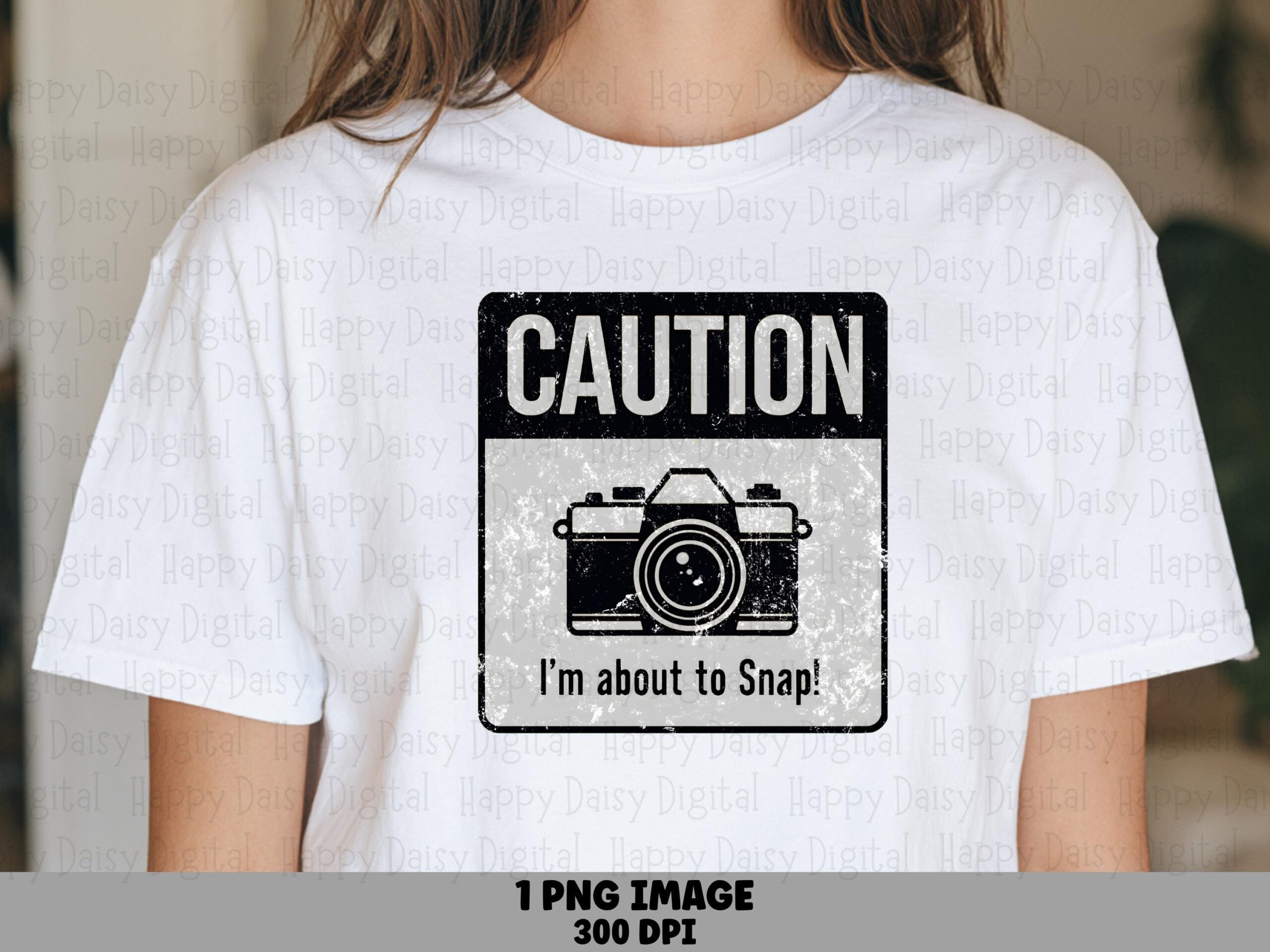 Caution Snap Png, Distressed Warning Design | Retro Photo Icon, Sublimation File, Commercial Use, 300 DPI