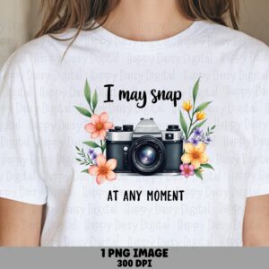May Snap PNG, Watercolor Floral Camera Design | Sublimation, Commercial Use License, 300 DPI
