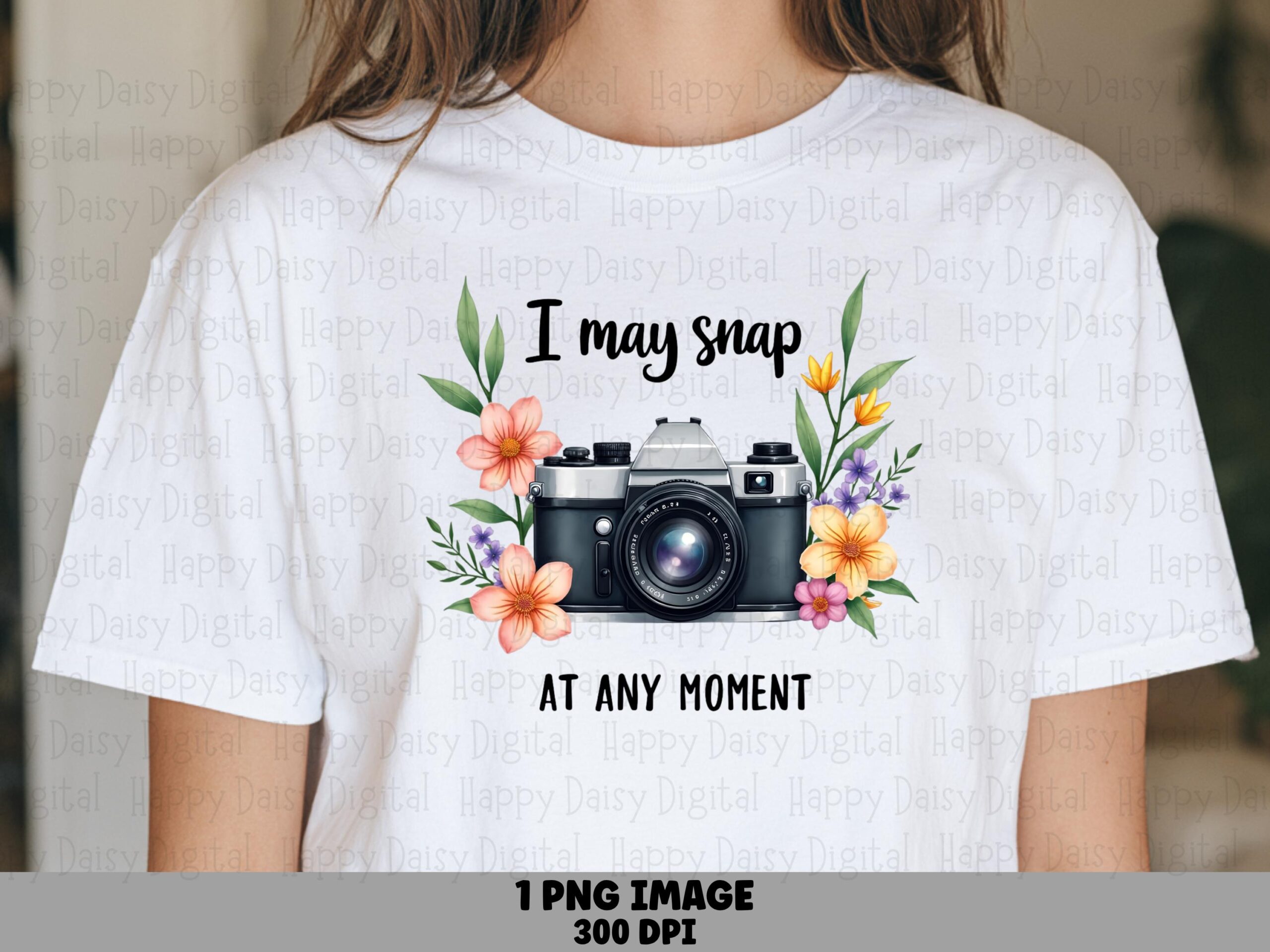 May Snap PNG, Watercolor Floral Camera Design | Sublimation, Commercial Use License, 300 DPI