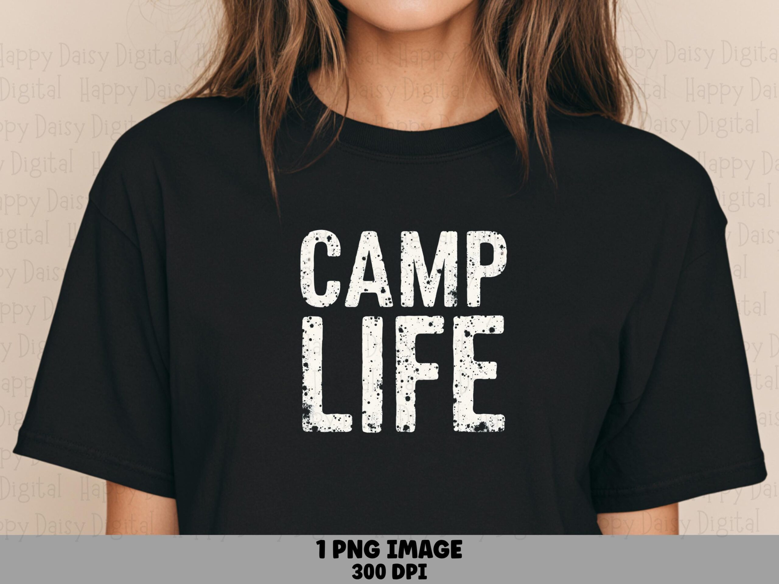 Camp Life Distressed, Rugged Camping Text PNG | Sublimation, Commercial Use, 300 DPI (Print-Ready)