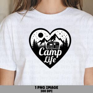 Camp Life Heart, Camper Badge PNG | Sublimation Commercial License | 300 DPI Transparent Clipart, POD Use