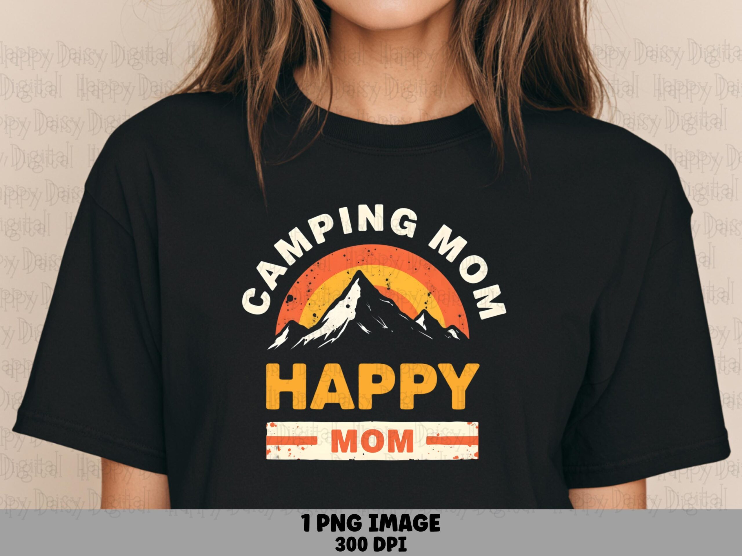 Camping Mom Png, Retro Sunset Mountain Design | Sublimation, Commercial Use, 300 DPI | POD Sellers