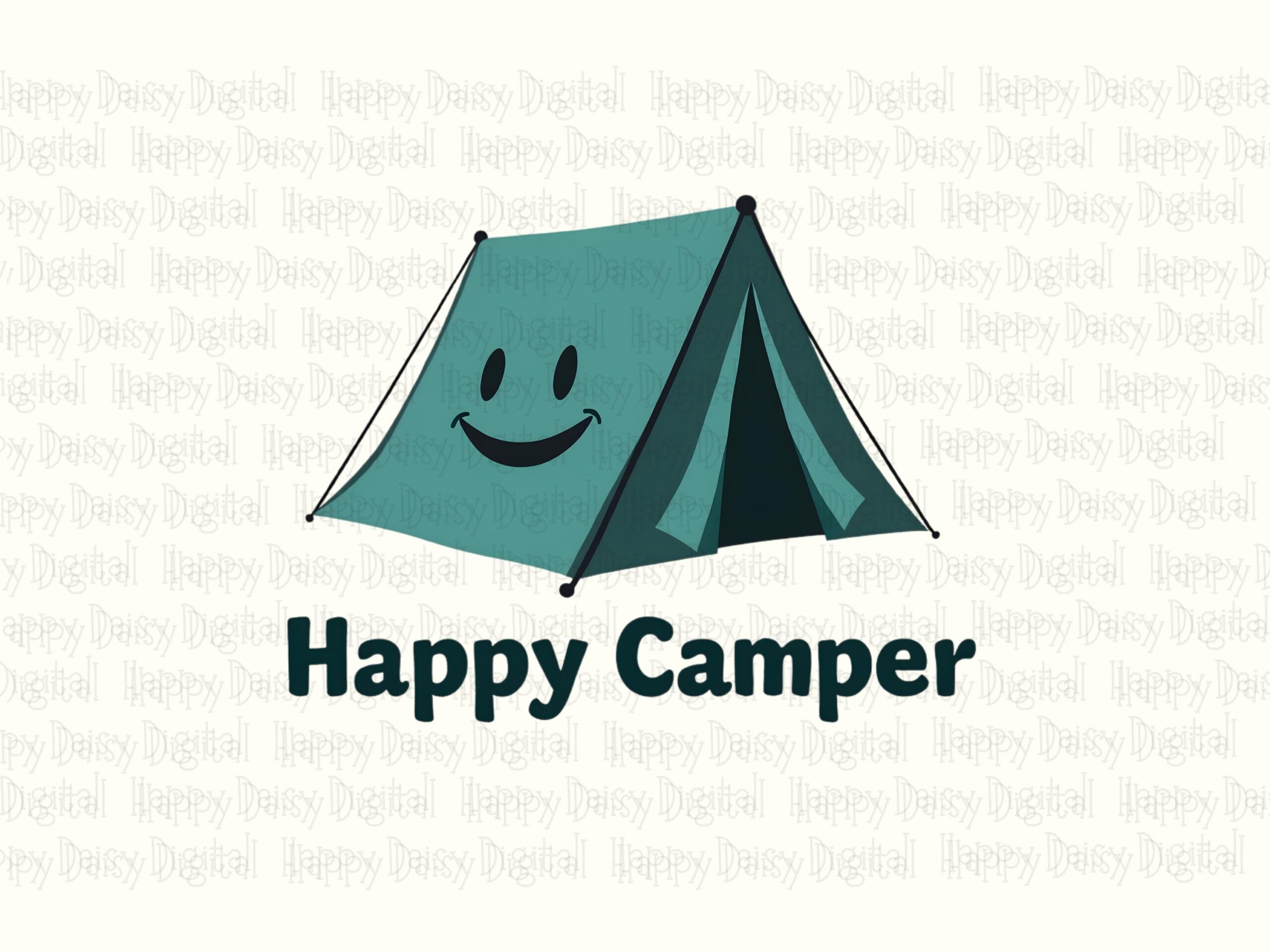 Happy Camper PNG, Smiling Tent Artwork, Hand Lettered Text | Sublimation File | Commercial License, 300 DPI - Image 2