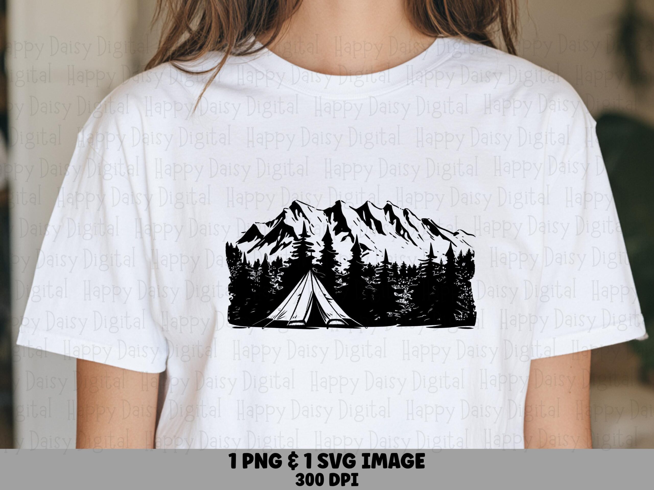 Mountain Tent PNG, Silhouette Camping Design, Pine Range Scene | SVG File, 300 DPI | Commercial Use License
