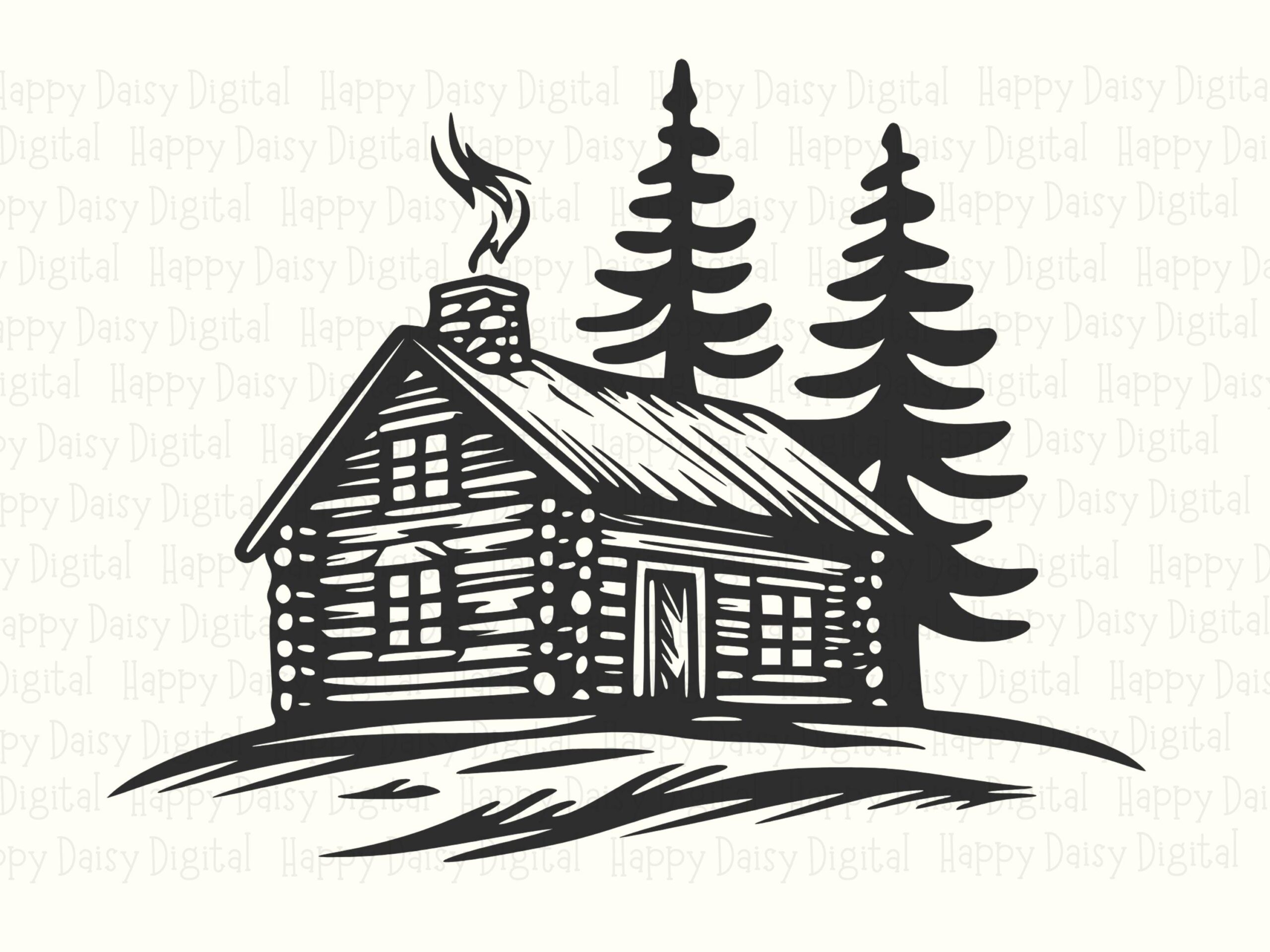 Cabin Line Art, Hand-Drawn Lodge PNG SVG | Sublimation, Commercial Use, Camping Clipart, 300 DPI - Image 2