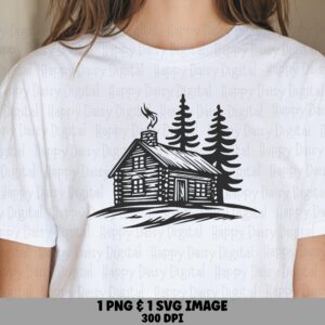 Cabin Line Art, Hand-Drawn Lodge PNG SVG | Sublimation, Commercial Use, Camping Clipart, 300 DPI