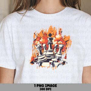 Chess Splash PNG, Grunge Paint Splatter Art - Orange Pieces, Sublimation Commercial Use | 300 DPI, POD Friendly