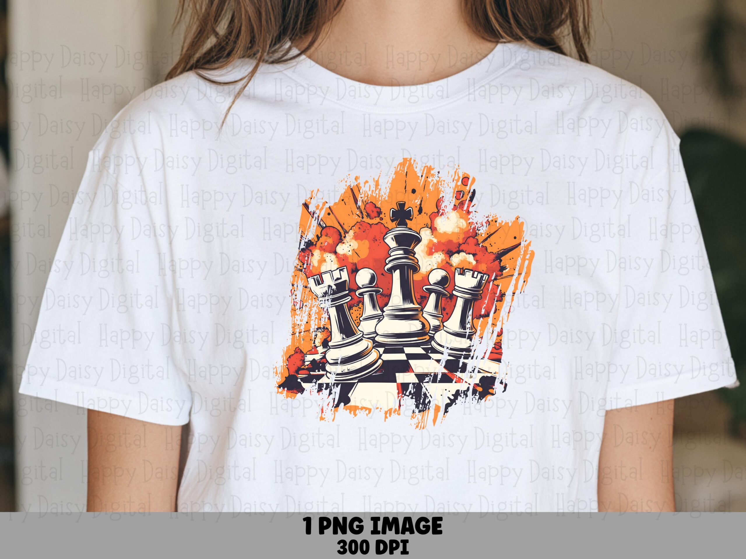 Chess Splash PNG, Grunge Paint Splatter Art - Orange Pieces, Sublimation Commercial Use | 300 DPI, POD Friendly