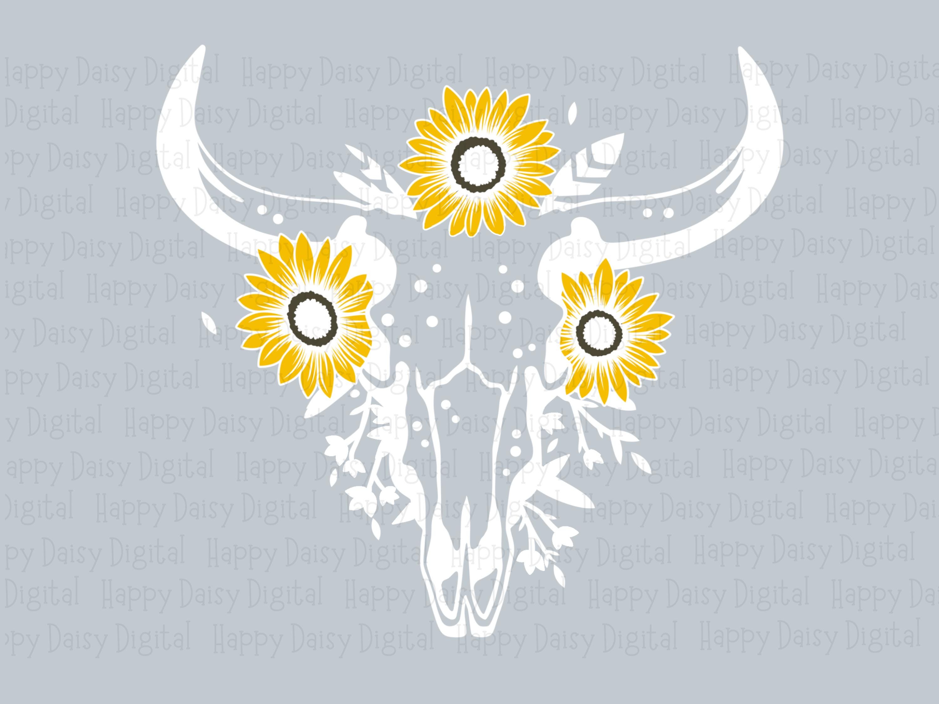 Sunflower Bull Skull PNG | Sublimation Commercial Use POD - Image 2