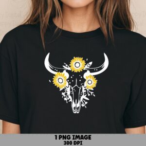 Sunflower Bull Skull PNG | Sublimation Commercial Use POD