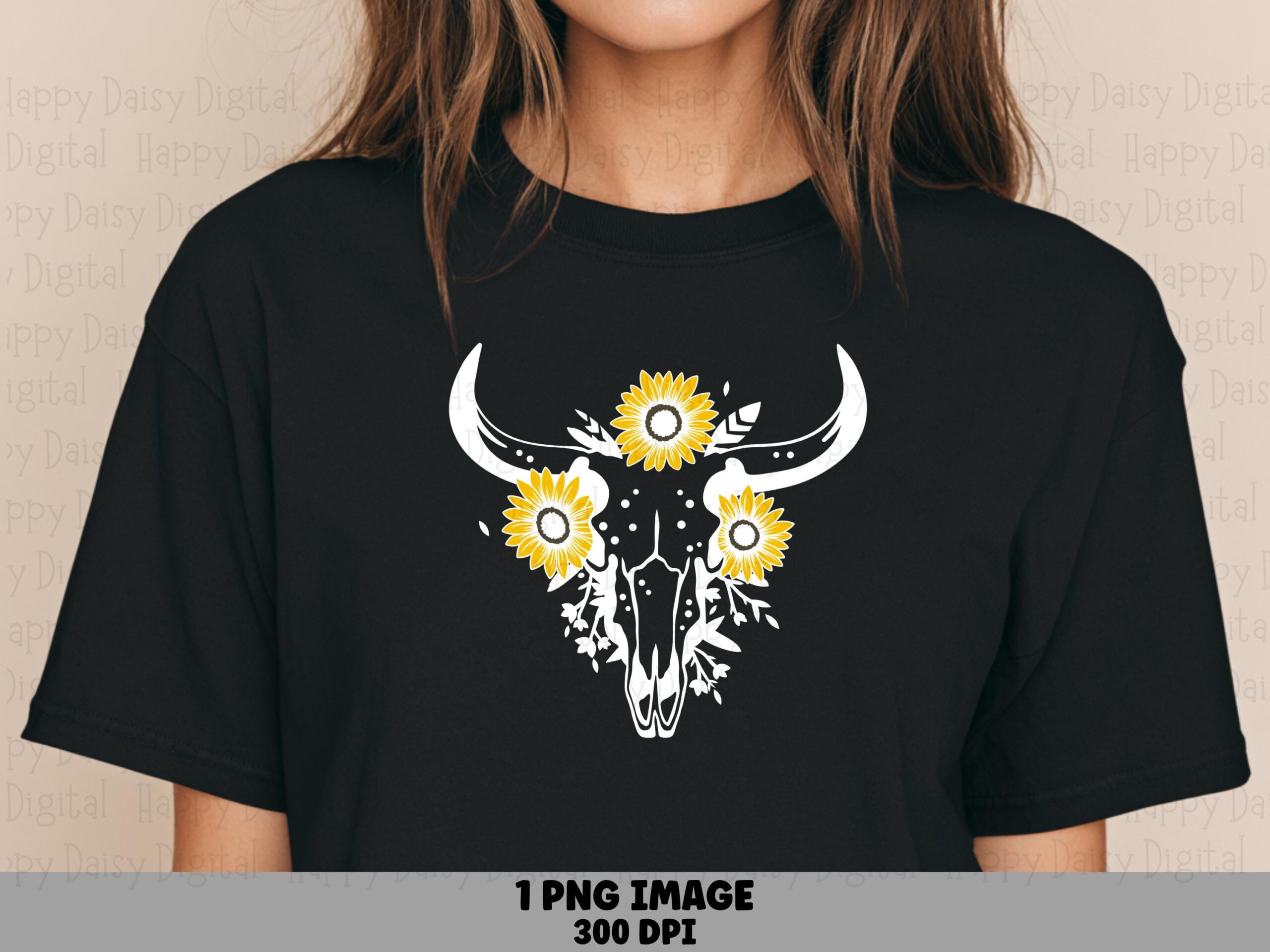 Sunflower Bull Skull PNG | Sublimation Commercial Use POD