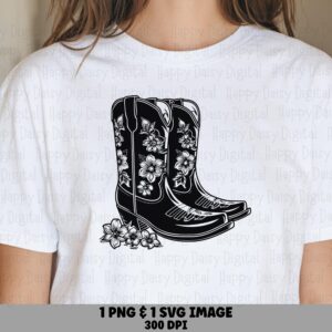 Floral Boot Outline PNG SVG | Sublimation Commercial Use POD