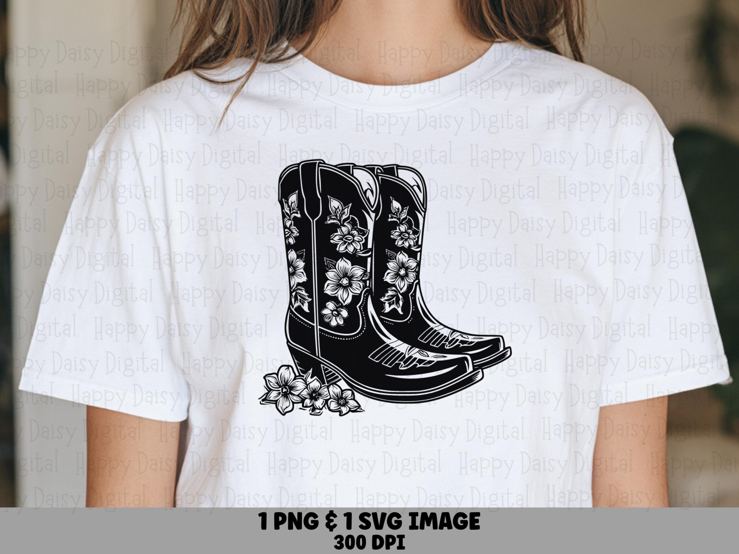 Floral Boot Outline PNG SVG | Sublimation Commercial Use POD