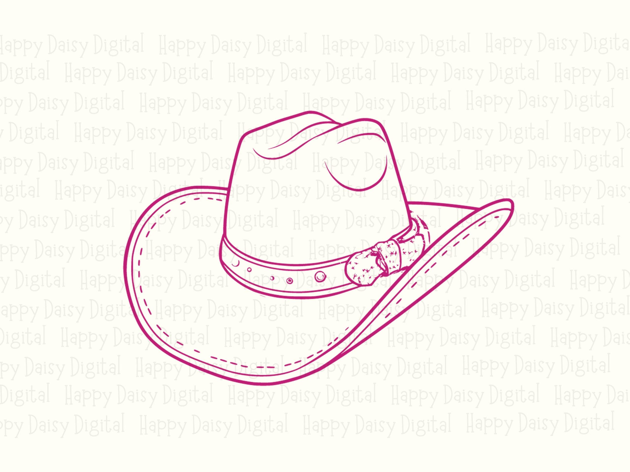 Pink Outline Cowboy Hat PNG SVG | Sublimation Commercial Use POD - Image 2
