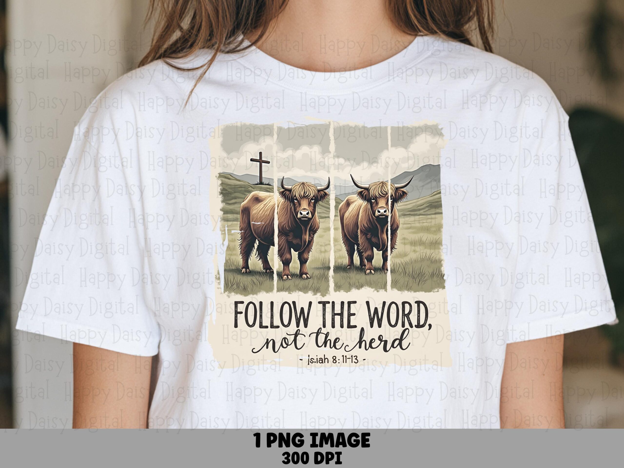 Follow The Word Highland Cow PNG | Sublimation Commercial Use POD