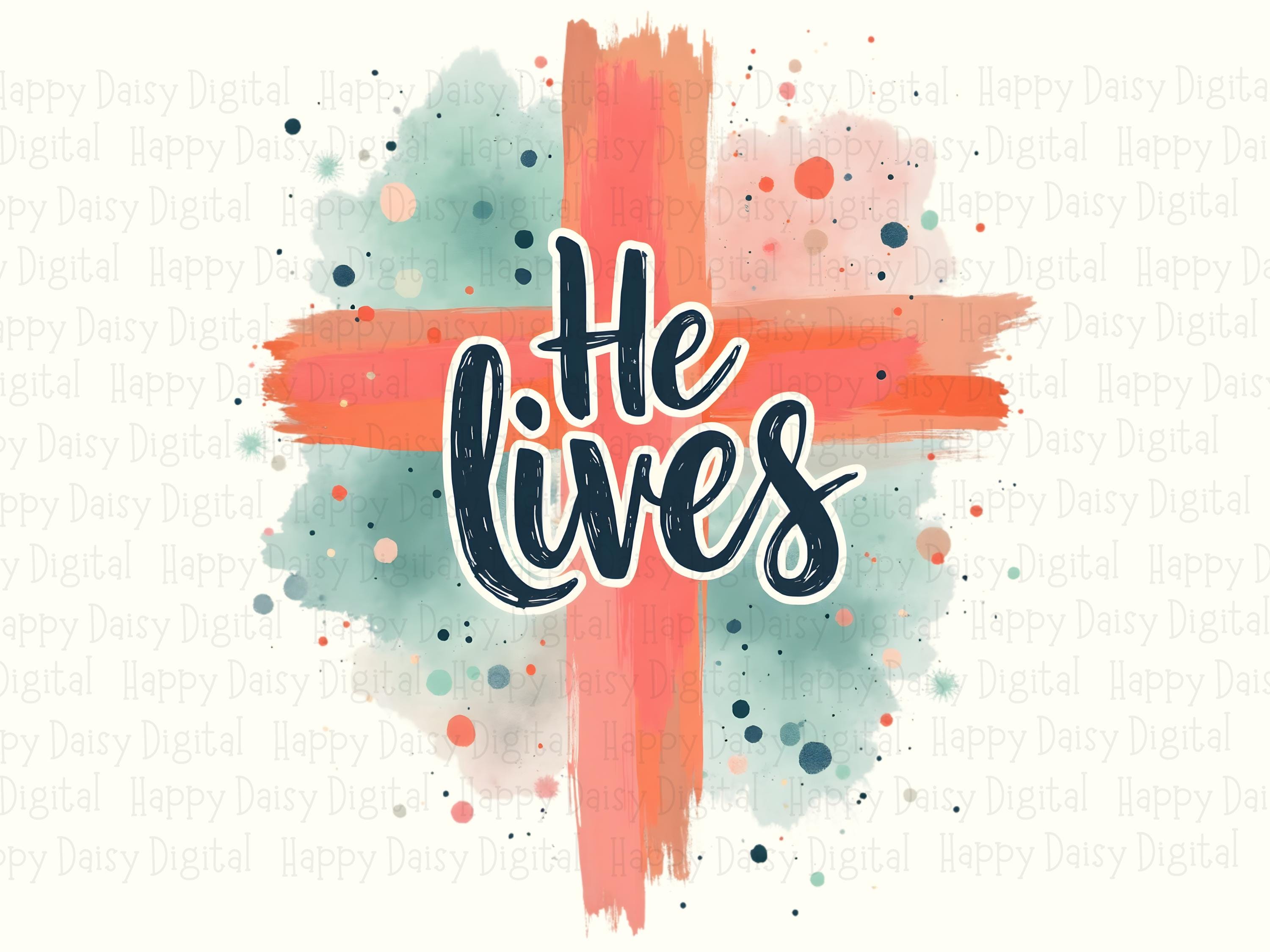 He Lives Watercolor Cross PNG | Sublimation Commercial Use POD - Image 2