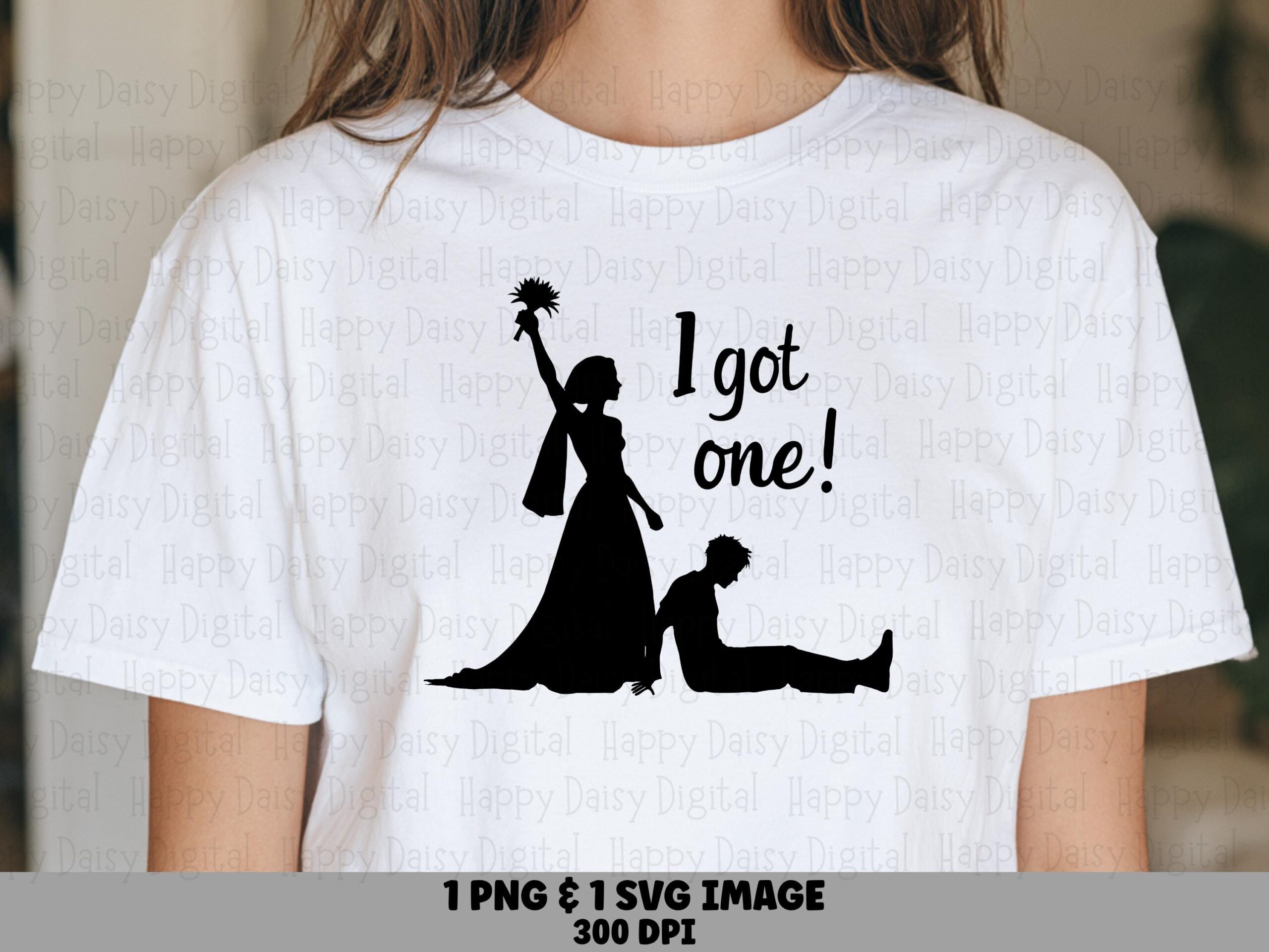 Bouquet Toss Design, 'I Got One' Wedding SVG PNG | Silhouette Bride Groom, Commercial Use, 300 DPI