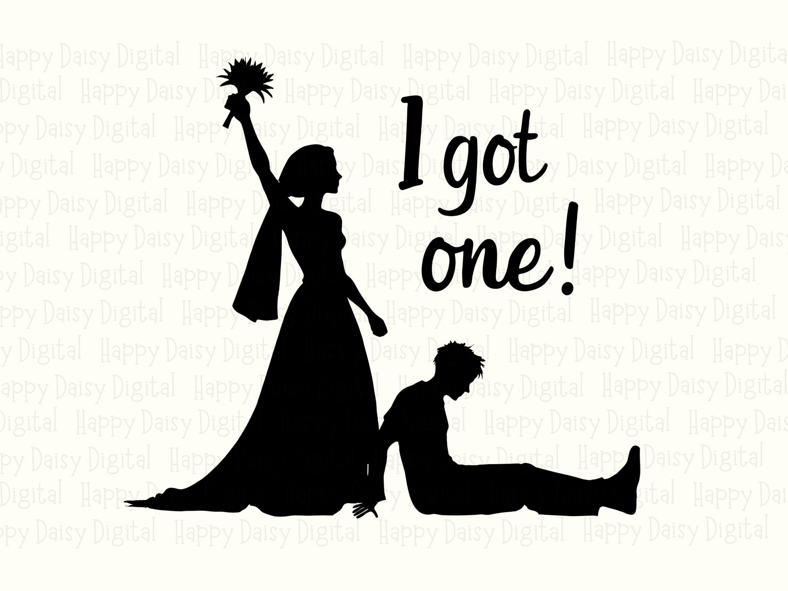Bouquet Toss Design, 'I Got One' Wedding SVG PNG | Silhouette Bride Groom, Commercial Use, 300 DPI - Image 2