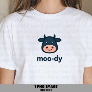 Cow PNG Design, Moody Minimalist Face Graphic | Commercial Use, 300 DPI, Transparent Background, POD