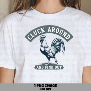 Cluck And Find Out, Vintage Rooster Badge PNG | Sublimation Commercial Use | Print-Ready 300 DPI
