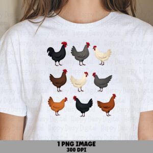 Nine Chicken Grid, Colorful 3x3 Art, Multicolor Breeds | PNG Sublimation File | 300 DPI, Commercial License