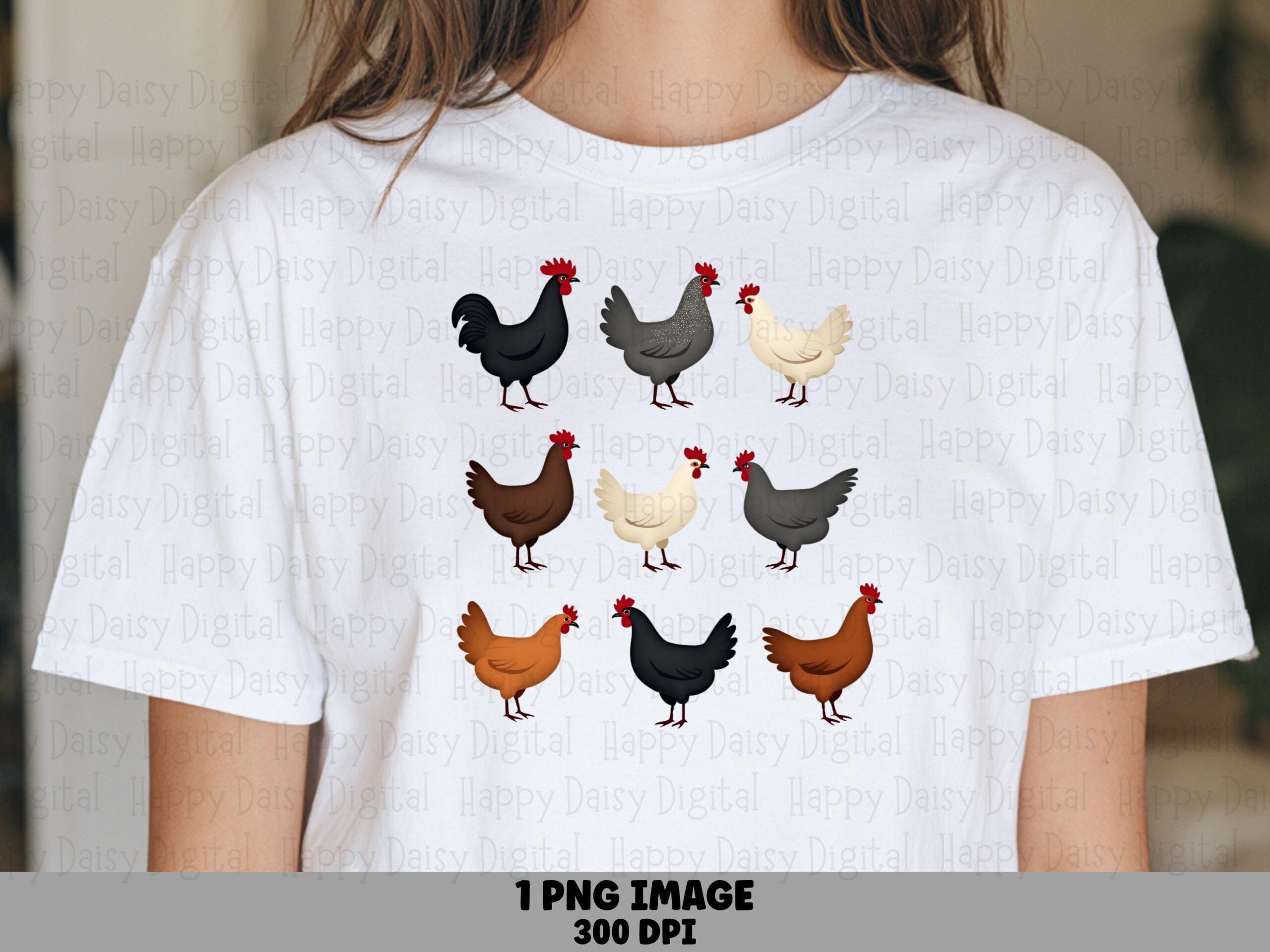Nine Chicken Grid, Colorful 3x3 Art, Multicolor Breeds | PNG Sublimation File | 300 DPI, Commercial License