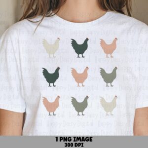 3X3 Pastel Chicken, Muted Hen Grid PNG | Transparent Clipart, 300 DPI, Sage Terracotta Cream Palette