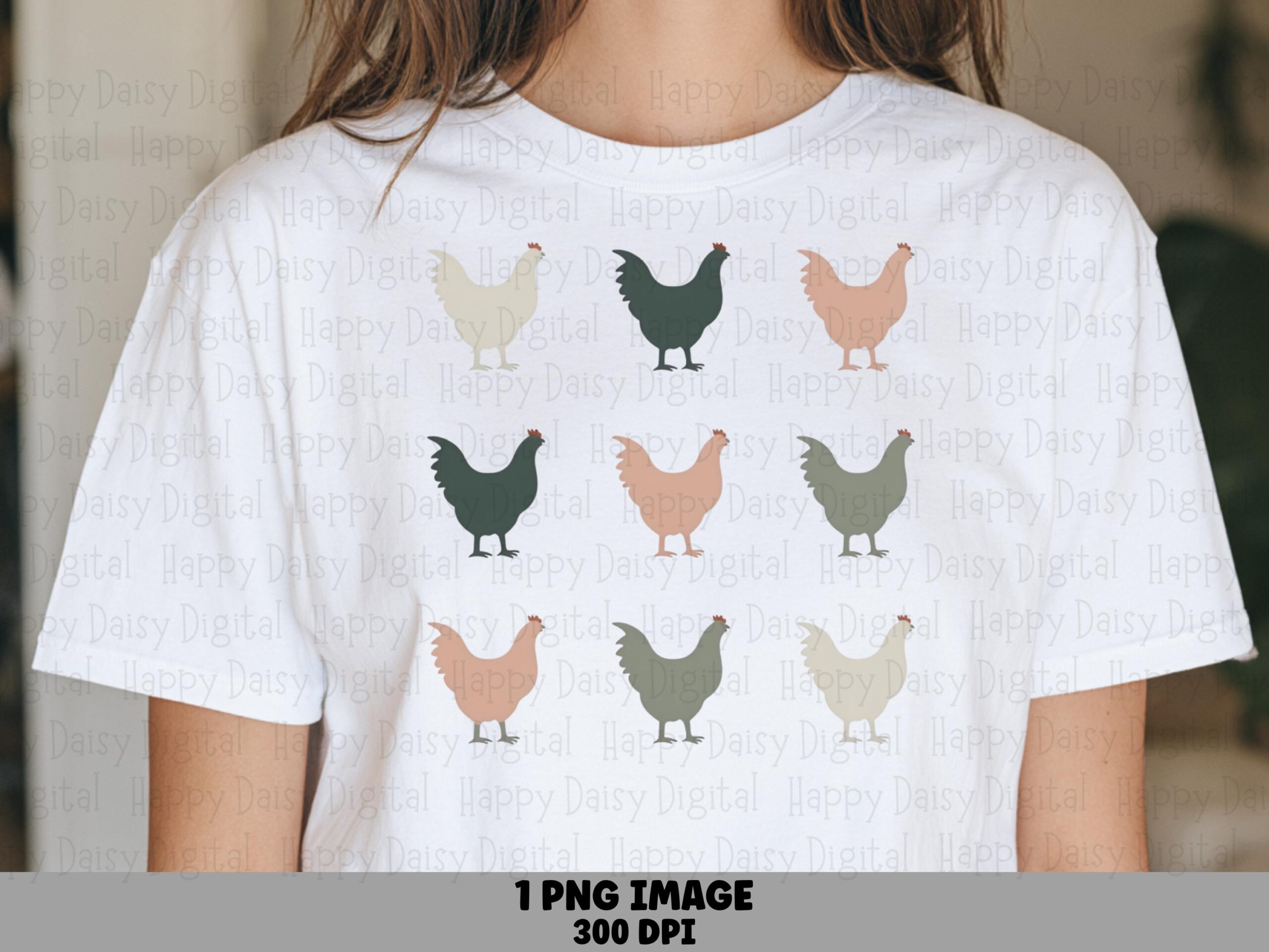 3X3 Pastel Chicken, Muted Hen Grid PNG | Transparent Clipart, 300 DPI, Sage Terracotta Cream Palette