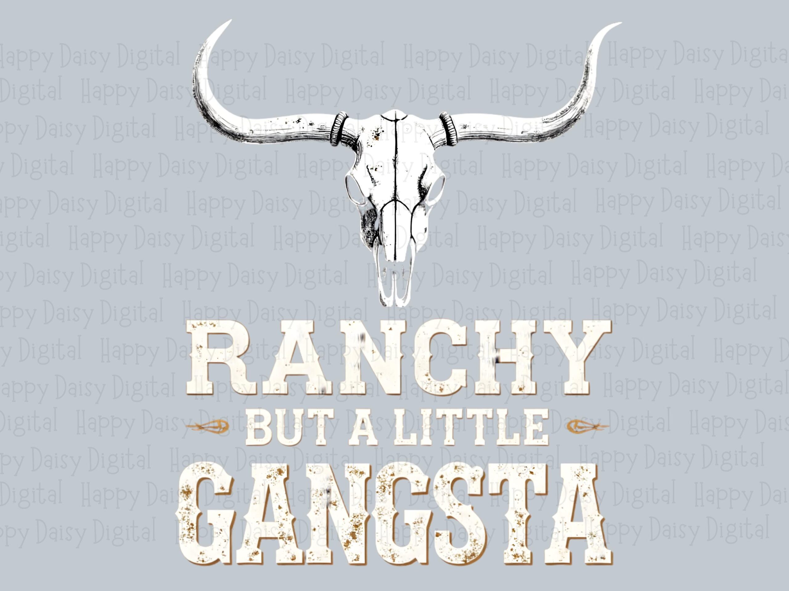 Bull Skull PNG, Ranchy Gangsta Clipart | Longhorn Illustration | Sublimation, Commercial Use, 300 DPI - Image 2